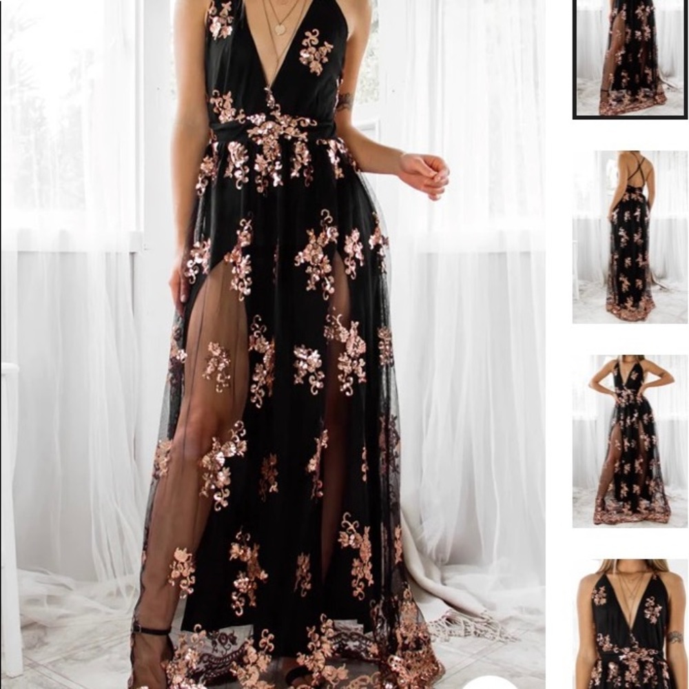 Size medium NWT, beautiful gown with tulle overlay and sequin flowers.
